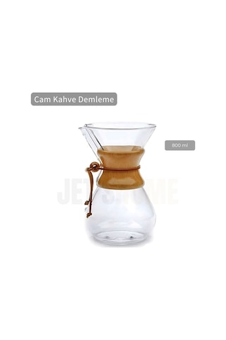 800 Ml Chemex Cam Kahve Demleme Ahşap Tutacaklı Büyük Boy 6 Bardak