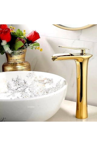 Fause Yüksek Çanak Lavabo Bataryası Şelale Altın Ksl102-G