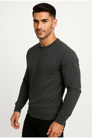 Erkek Antrasit Sweatshirt-W1083-F1 2 İplik Şardonsuz