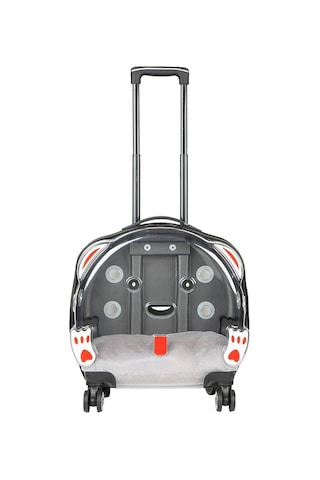 Gobypet Şeffaf Tekerlekli Kedi Köpek Taşıma Valizi Çekçekli Büyük Model Açık Gri