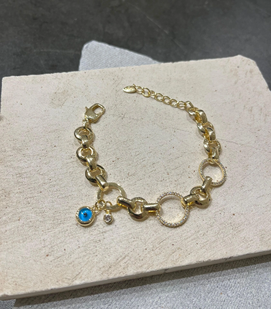 Nazar Boncuğu Ve Taşlı Halka Bileklik Çok Renkli