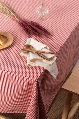 Wellstil Doku Keten Piti Pötikare Kareli Masa Örtüsü Kırmızı