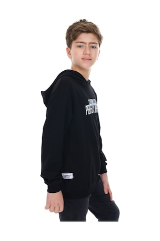 Toontoy Kids Toontoy Erkek Çocuk Oversize Kapüşonlu Hafif Düşük Omuz Baskılı Sweatshirt - 2 İplik Siyah
