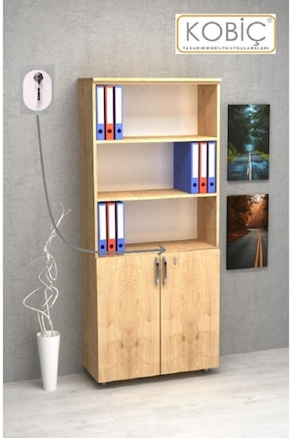 Kobiç Ofis Dosya Dolabı Kilitli Yarım Kapak Suntalam Dolap 80x35x185 Cm Meşe Meşe