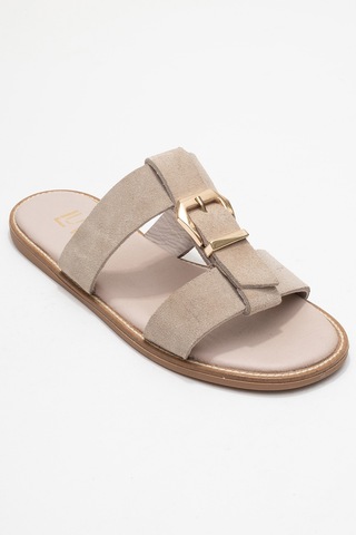 Luvishoes Luvi Shoes Sveta Bej Süet Tokalı Hakiki Deri Kadın Terlik Bej