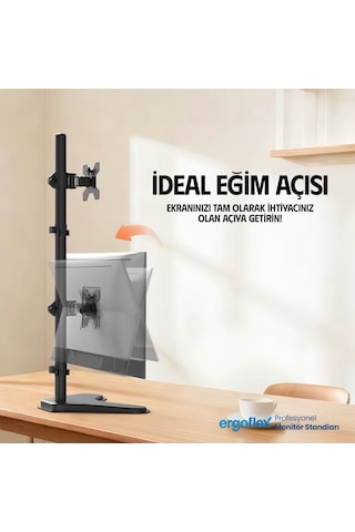 Ergoflex EF73 Steel Design 2-8 kg Çift Ekran Asansörlü 13"-27" Desktop Monitör Standı