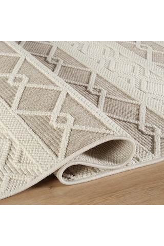 Kaşmir Halı 7/24 İskandinav Larus Beige 100x200 CM Salon Mutfak Halısı Yolluk Kilim