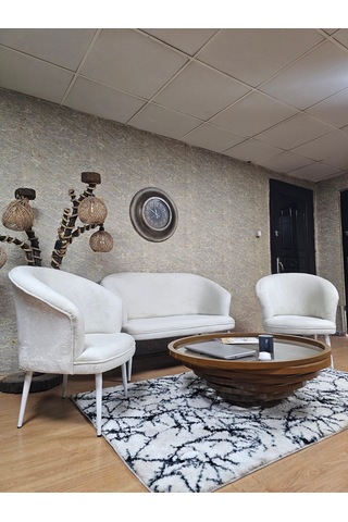 Zafir Teddy Takım Beyaz Boyalı Sivriltme Ayak Çay Seti Koltuk - Berjer , Balkon, Salon, Ofis Krem