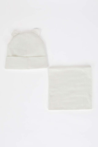 Defacto Kız Bebek 2li Takım Fitilli Kaşkorse Bere Boyunluk C8174a524wnwt43 Beyaz