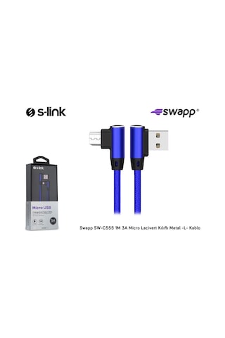 S-Link Swapp Sw-C555 1M 3A Micro Lacivert Kılıflı Metal -L- Kablo