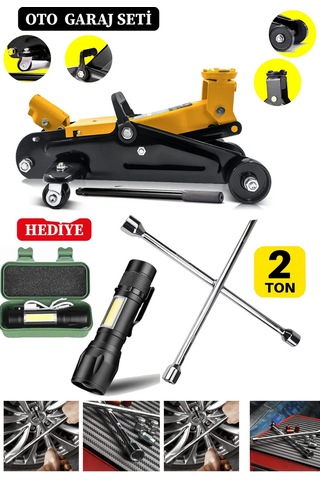 2000kg Tekerlekli Araç Krikosu Hidrolik Kriko + 4'lü Çelik Bijon