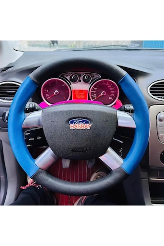 Dikişli Direksiyon Kılıfı Mavi / Siyah Deri Siyah Dikişli F.ord Connect Focus Bu Direksiyon İçin Renkli