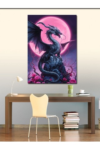 Kanvas Tablo Pembe Ay Ve Ejderha 70cmx100cm