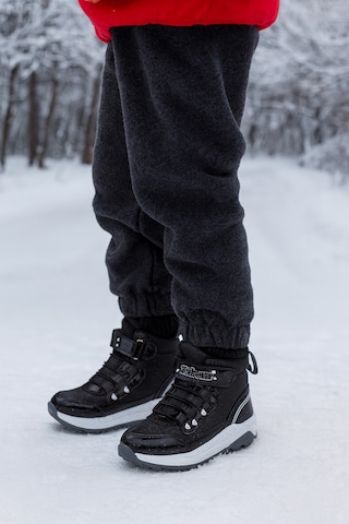 Kız Çoçuk Sim Detaylı Kışlık Kaymaz Taban Su Geçirmez Cırt Cırtlı Yarım Bot Siyah