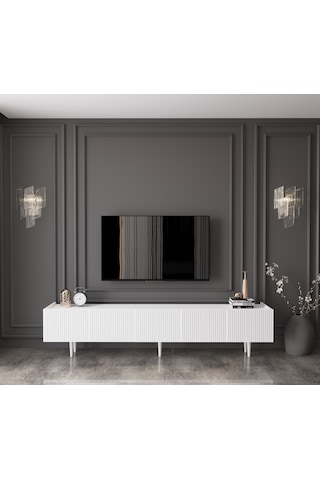 Capella Country Mdf Beyaz 5 Kapak Ahşap Ayaklı 200 Cm Tv Ünitesi