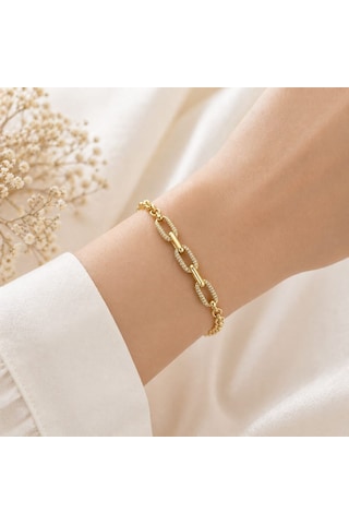 Cm Jewelry Zirkon Taşlı Tiffany Zincir Bileklik Gold Kadın Bileklik Altın