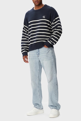 Calvin Klein % 100 Pamuk Çizgili Relaxed Fit Sweat Lv04rg305gcef Erkek Sweat Lv04rg305g Cef Lacivert