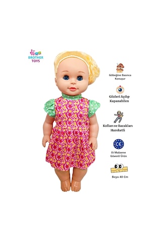 Göbeğine Basınca Konuşan Gözleri Açılıp Kapanabilen Oyuncak Cansu Et Bebek Büyük Boy 40 Cm.