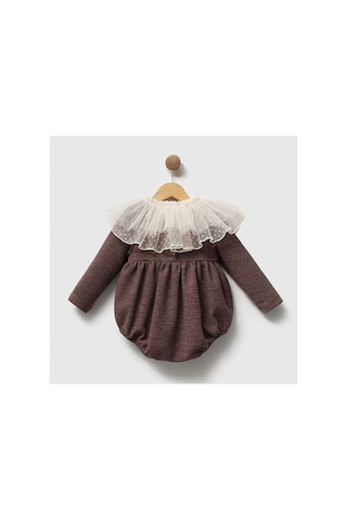 Ministok Daphne Çıkarılabilir Pelerin Yakalı Kız Bebek Tulum Kahverengi