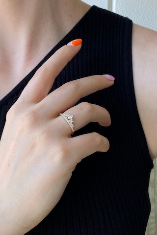 Zümrüt Sarraf 14 Ayar Yeşil Altın Kadın Kraliçe Taç Taşlı Yüzük 553891773