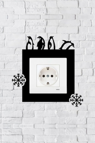 Penguen Tasarım Priz Çerçevesi İç Ölçü 8,4x8,4 Cm Dekoratif Priz - Anahtar Çerçevesi - Duvar Susu Siyah