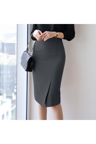 Koyu Gri Zanzea Kadın Günlük Yüksek Bel Yırtmaçlı Kalem Etekler Koyu Gri