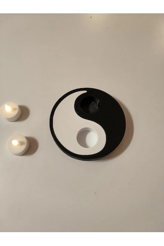 En-cag Yin Yang Tealight Mumluk İki Parçalı Siyah Beyaz Dekoratif Mum Tutucu Bss