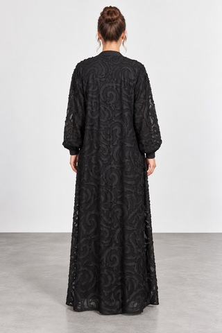 Bihan Store Kadın Tam Boy Uzun Kollu İç Elbiseli İkili Abaya Takım W27-9002 - Siyah
