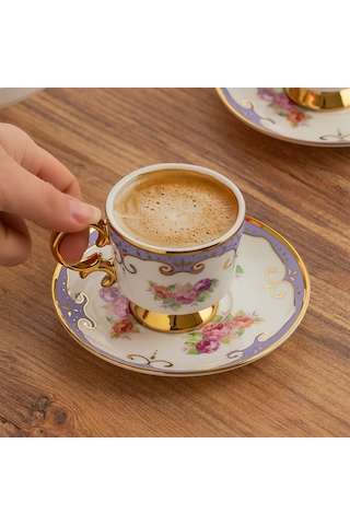 Porsima Ist-169 Yaldızlı Desenli Porselen Fincan Takımı Lila