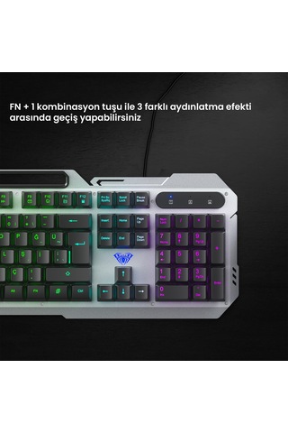 Aula F2023 Gaming Türkçe Q Rainbow Membran 2400dpl Oyuncu Klavye Mouse Set Optik