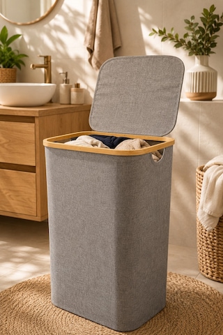 Kapaklı 75 L Katlanabilir Çamaşır Sepeti, Kirli Sepeti 57x40x30 Cm Diğer