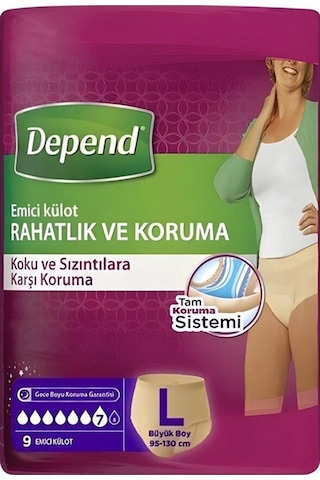 Depend Emici Külot Kadın Hasta Bezi Büyük Boy L 9'Lu Depend Emici Külot Kadın Hasta Bezi Büyük Boy L 9'Lu