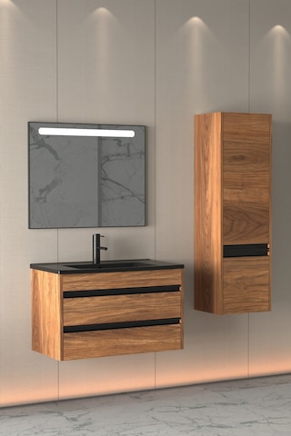 Levante 85 Cm Siyah Lavabolu Banyo Dolabi (Boy Dolap Dahil) Çok Renkli