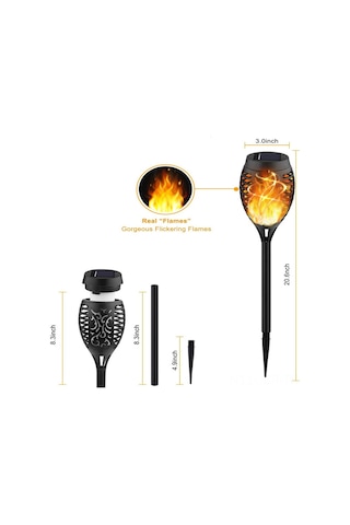 Geeroyoo Solar Enerjiyle Çalışan 12 Led Alevli Fener, Otomatik Algılama, Bahçe Ve Bahçe Dekorasyonu İçin Toprak Takılı Tüp Lambası