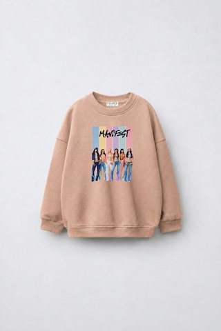 Fasardi Super Bear Adventure Baskılı Oversize 3 İplik Şardonsuz Uzun Kollu Unisex Çocuk Sweatshirt Bej