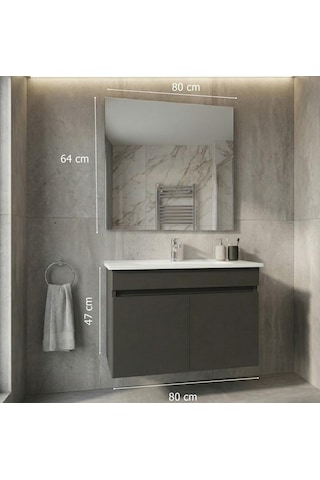 Creavit Flexio 80 Cm Katlanabilir Banyo Dolabı Antrasit Set