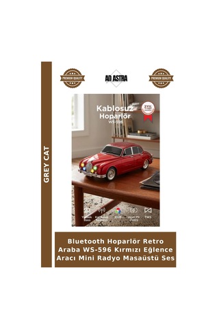 Bluetooth Hoparlör Retro Araba Ws-596 Kırmızı Eğlence Aracı Mini Radyo Masaüstü Ses
