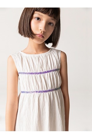 Sheshe Büzgülü Beyaz Kolsuz Kız Çocuk Elbise Renkli