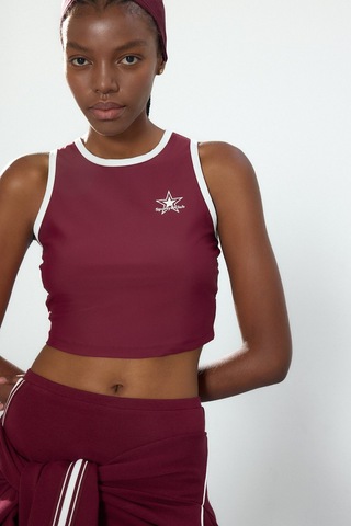 Defacto Crop Top Baskılı Bisiklet Yaka Sporcu Atlet H2001ax26aubr115 Bordo-br115