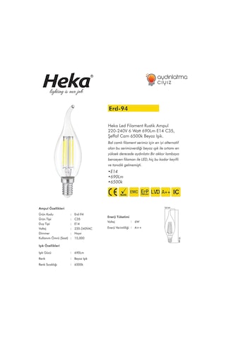 Heka 10'lu Led Filament Rustik Ampul Kıvrık Uç 6w E14 6500k Beyaz Işık