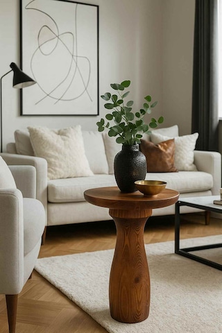 Masif Ahşap Meşe Tekli Yan Sehpa Doğal Mantar Sehpa Meşe