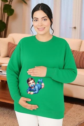 Benroma 3 İplik Penye Baskılı Hamile Sweatshırt