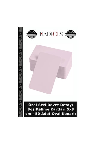 Özel Seri Davet Detayı Boş Kelime Kartları 5x8 Cm - 50 Adet Oval Kenarlı