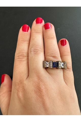 Aysesa Doğal Safir Ve Zirkon Taşlı Kadın Gümüş Yüzük 925 Ayar 7.24 Gram