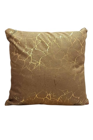 Altın Varak Desenli Dekorafit Tekli Kırlent Kılıfı 42x42 Cm Şık Ve Zarif Tasarım Kahverengi