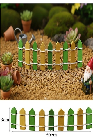 Mini Yeşil Renkli Bahçe Çiti 1 Adet 3x60 Cm Teraryum Okul Ev Proje Renkli Minyatür Çit Ahşap Dekor