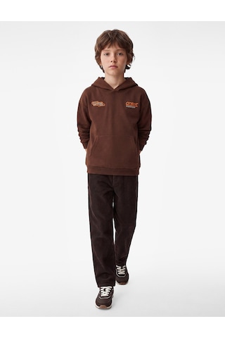 Koton Uzun Kollu Üç İplik Kapşonlu Baskılı Kanguru Cep Detaylı Sweatshirt Kahverengi 7wkb10473tk Kahve