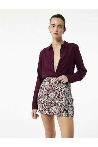 Koton Slim Fit Floral Desenli Mini Etek Bordo Desenli 6wak70073uw Bordo Desenli