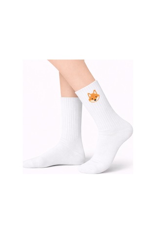 Carnaval Socks Nakışlı Tilki Desenli Beyaz Çorap Çok Renkli