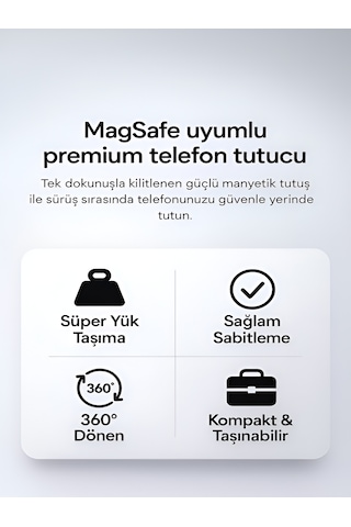 Magsafe Uyumlu 360 Ayarlanabilir Mıknatıslı Araç İçi Telefon Tutucu Torpido Montajlı Stand Siyah